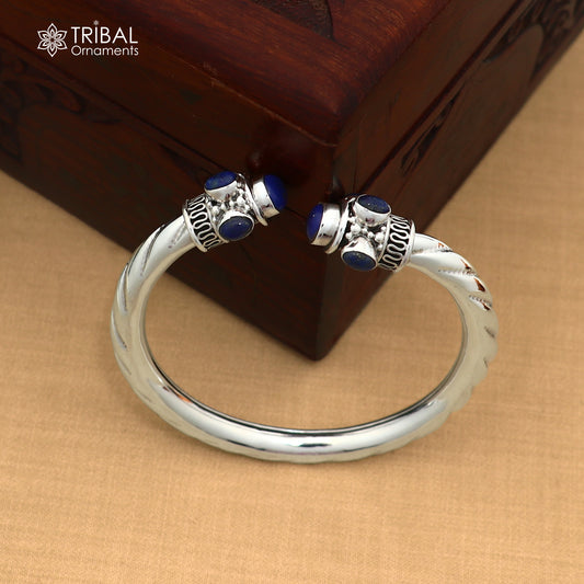 925 Sterling silver customized blue turquoise stone bangle cuff kada unisex tribal jewelry nsk973