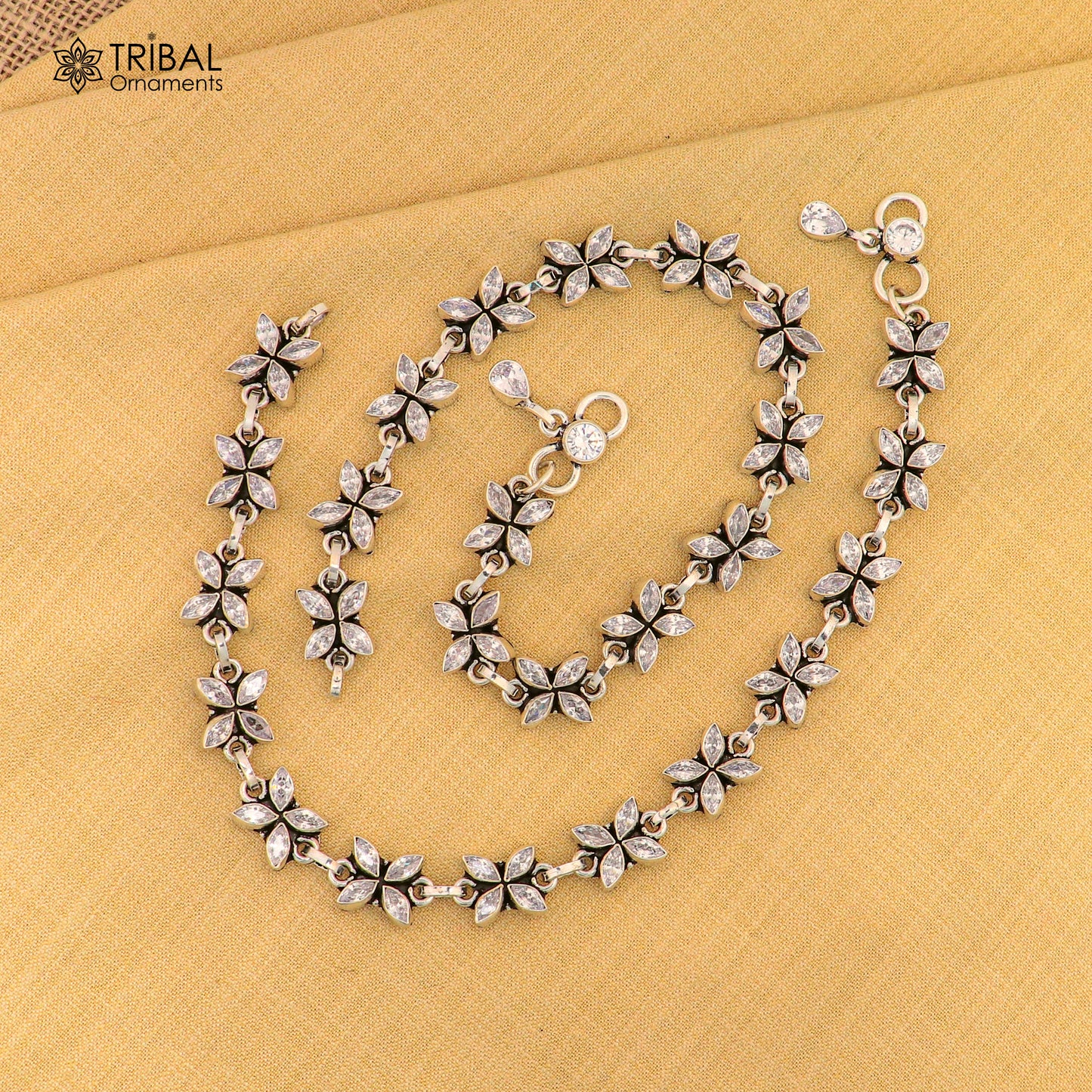 10" 925 sterling silver white stone flower design anklets foot bracelet ank721