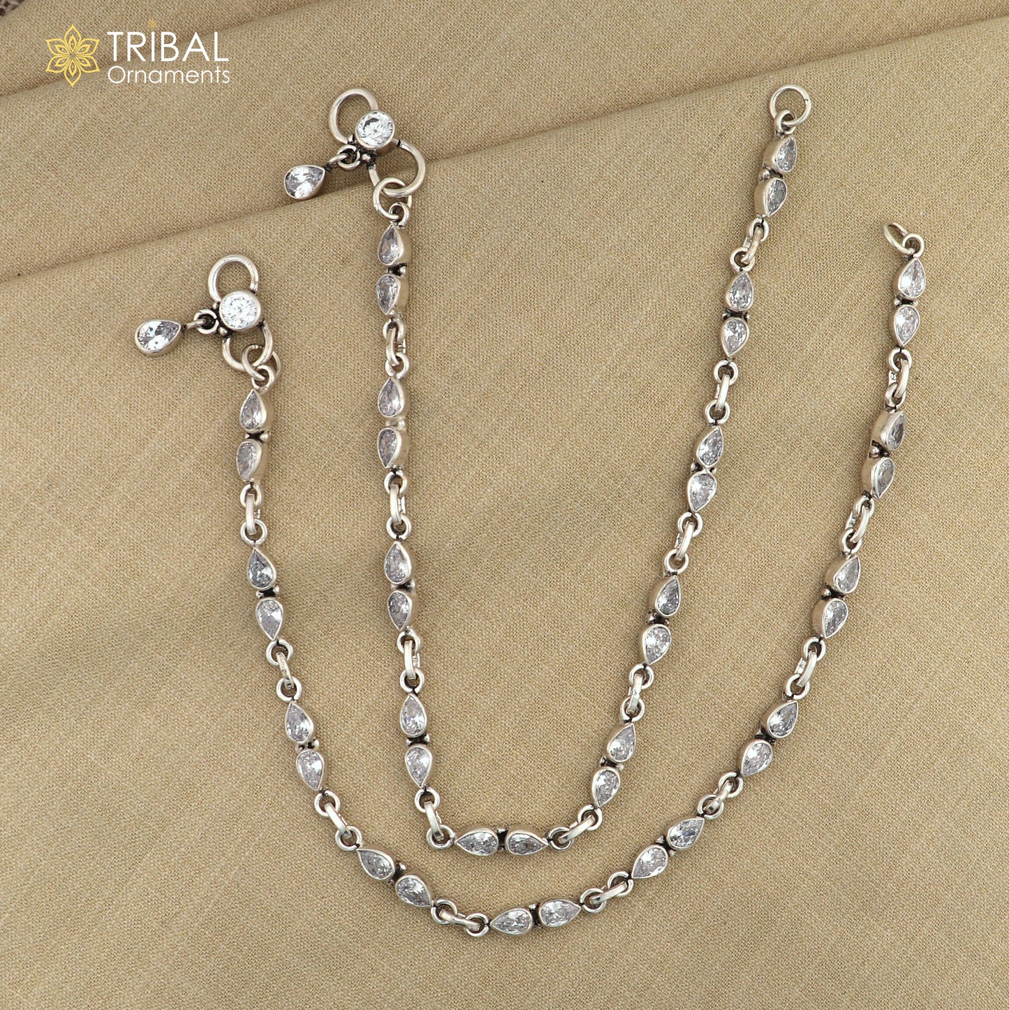 10.5" 925 sterling silver white stone anklets foot bracelet ank724