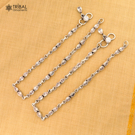 10.5" 925 sterling silver white stone anklets foot bracelet ank724