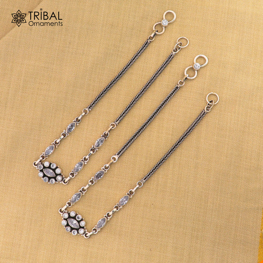 11" 925 sterling silver white stone chain anklets foot bracelet ank725