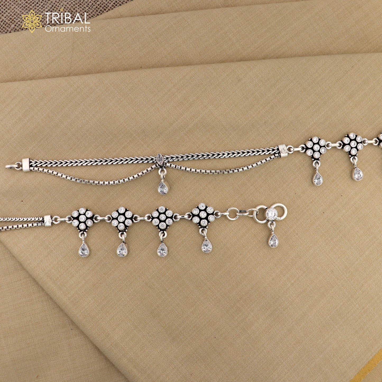 10.5" 925 sterling silver white stone anklets foot bracelet ank726