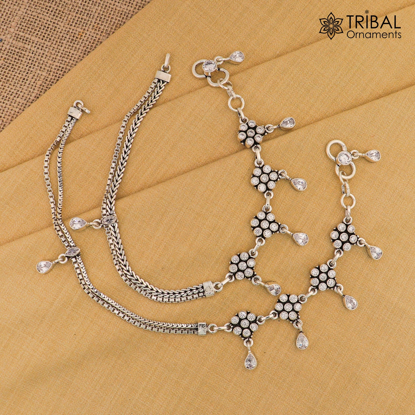10.5" 925 sterling silver white stone anklets foot bracelet ank726