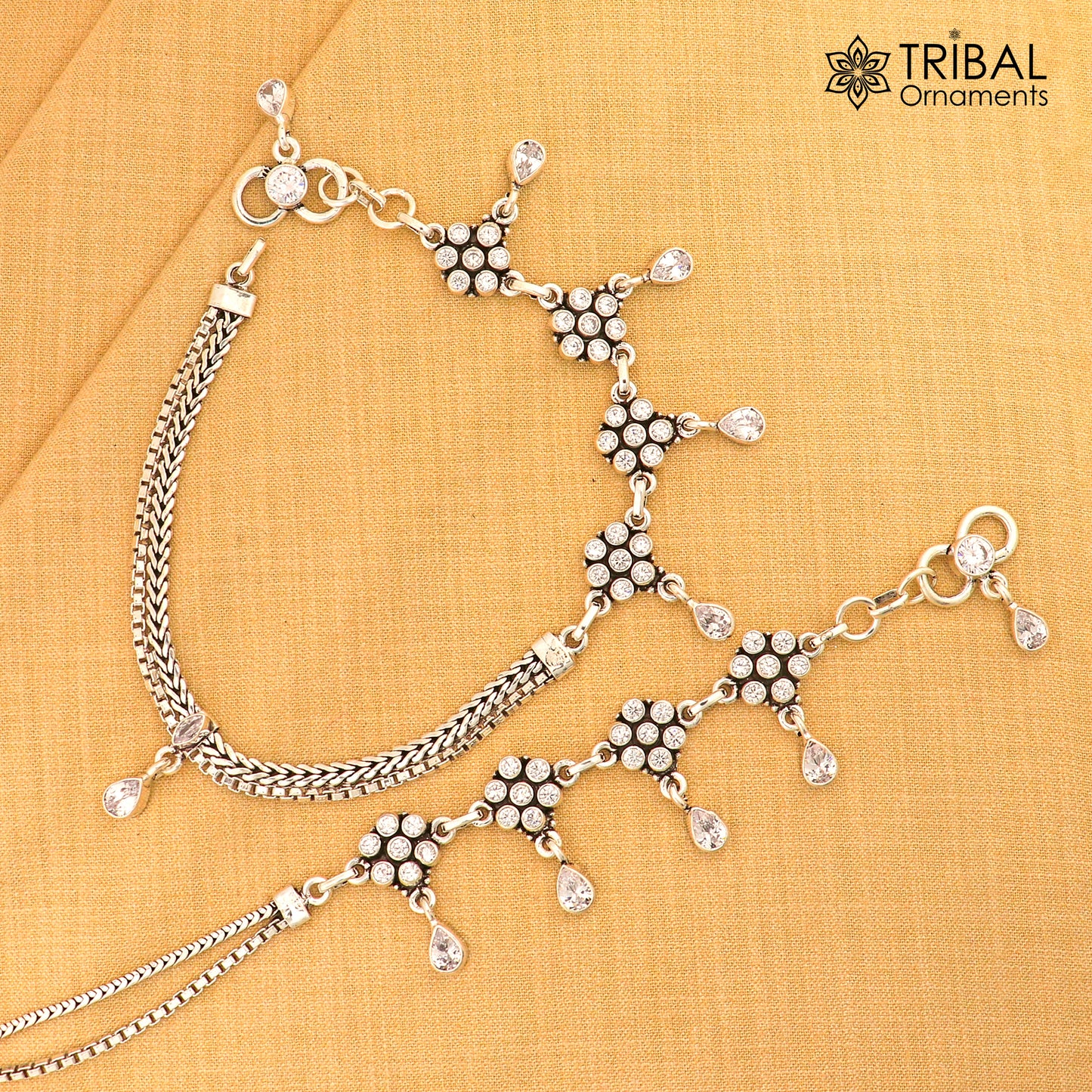 10.5" 925 sterling silver white stone anklets foot bracelet ank726