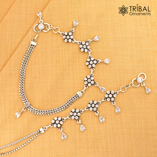10.5" 925 sterling silver white stone anklets foot bracelet ank726
