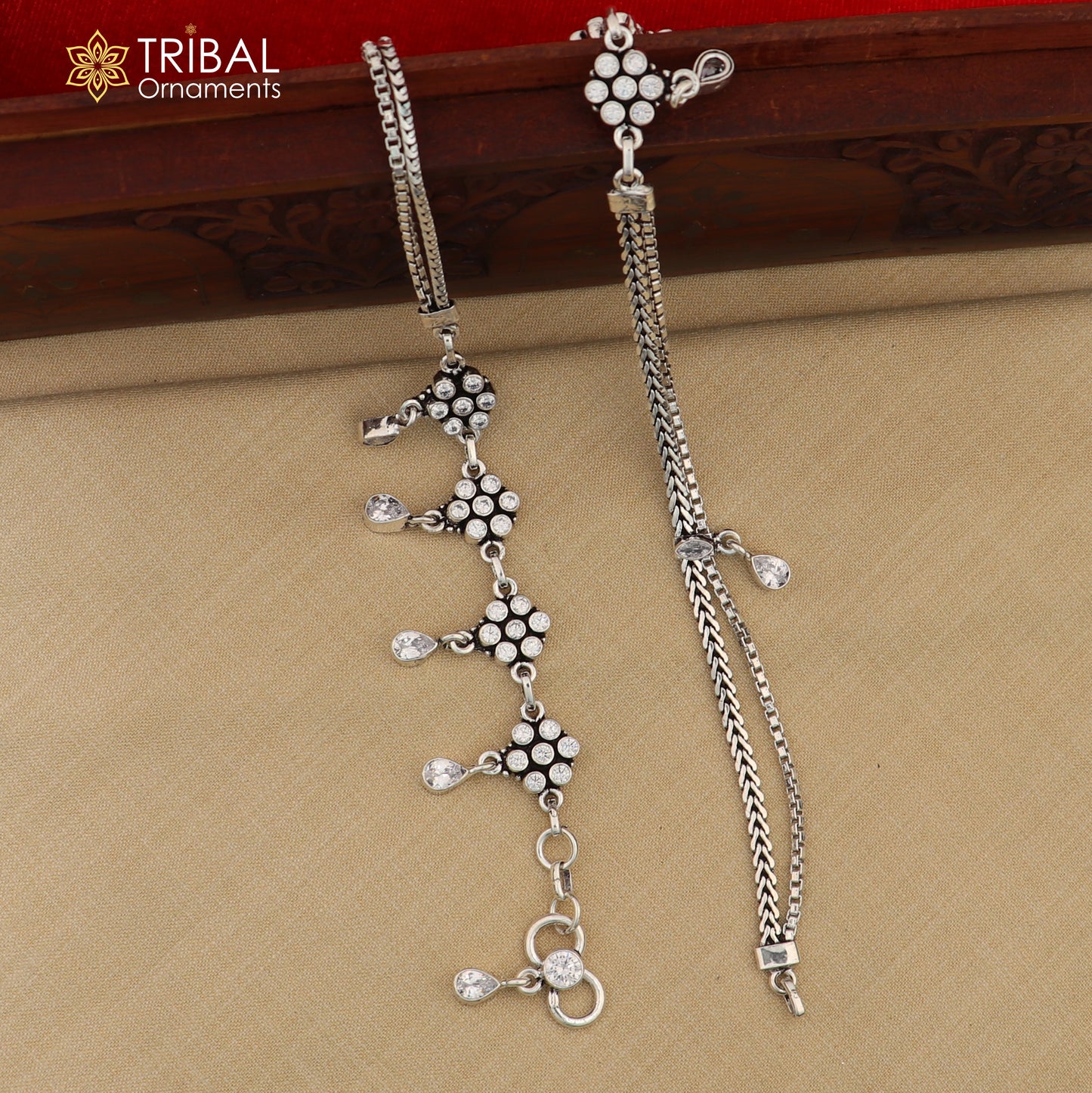 10.5" 925 sterling silver white stone anklets foot bracelet ank726