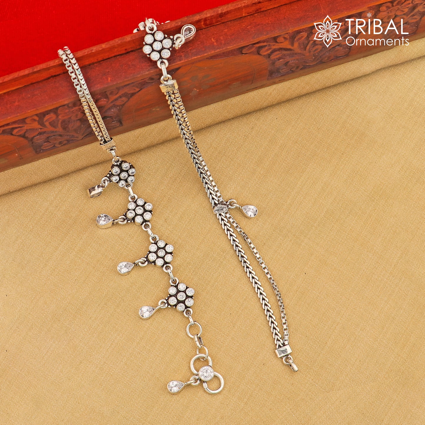 10.5" 925 sterling silver white stone anklets foot bracelet ank726