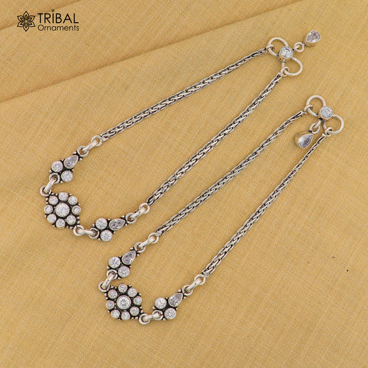 10.5" 925 sterling silver white stone wheat chain anklets foot bracelet ank727