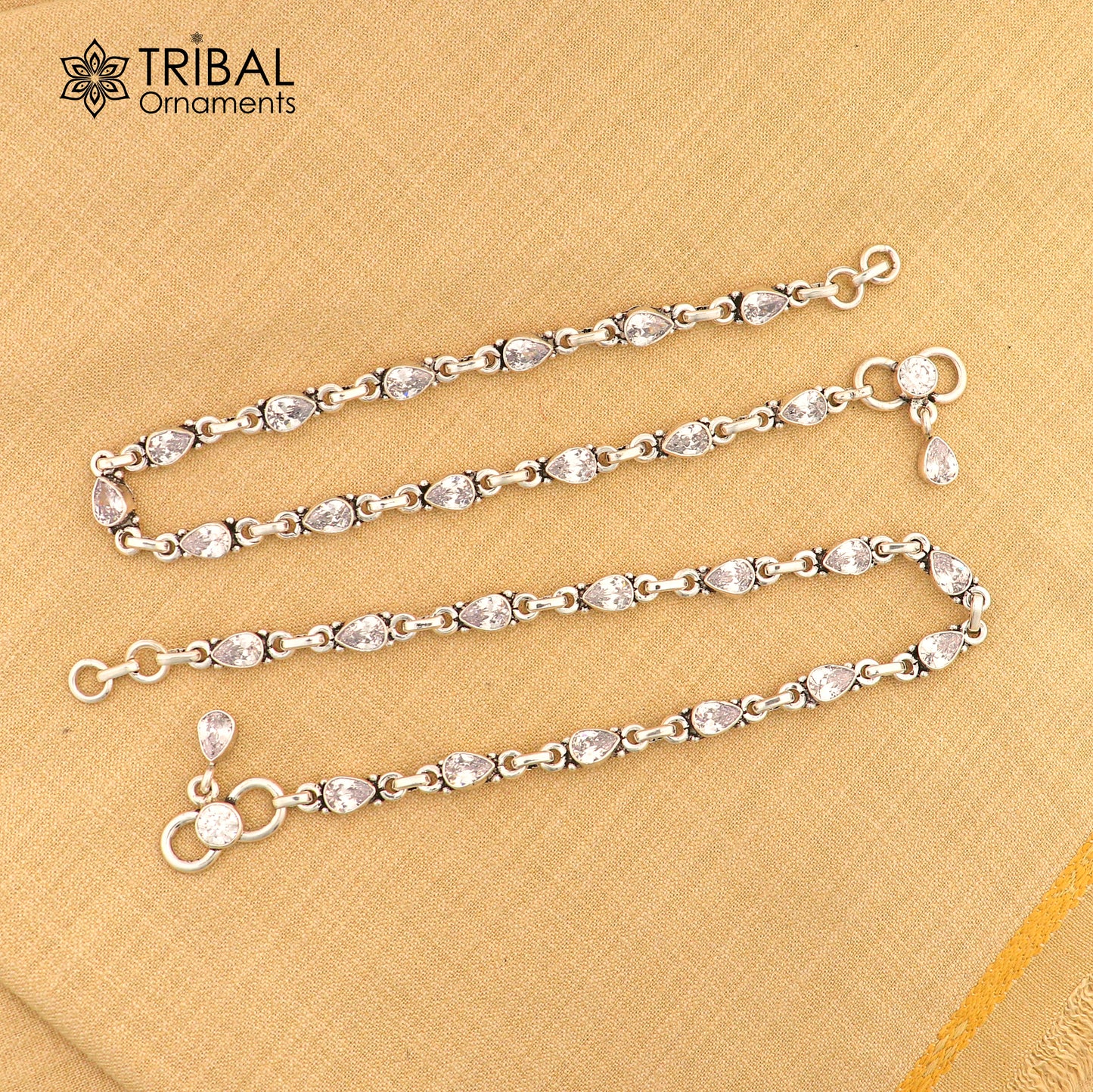 10.5" 925 sterling silver white stone anklets foot bracelet ank728