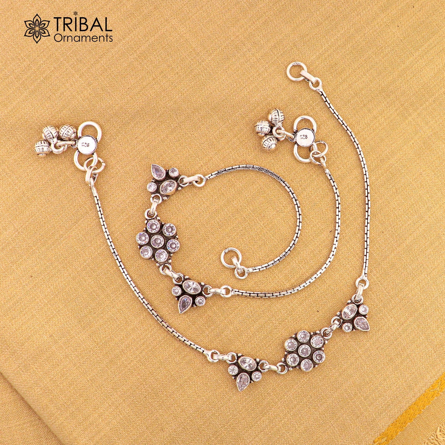 10.5" 925 sterling silver white stone chain anklets foot bracelet ank729