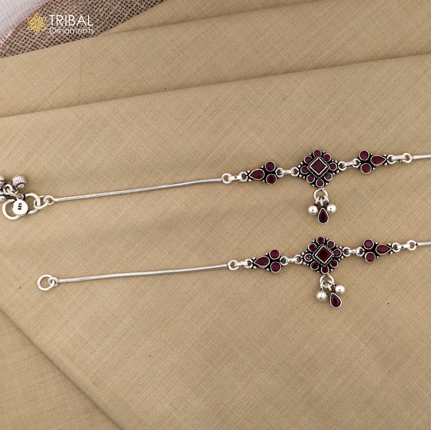 10" 925 sterling silver pink stone flower design anklets foot bracelet ank731