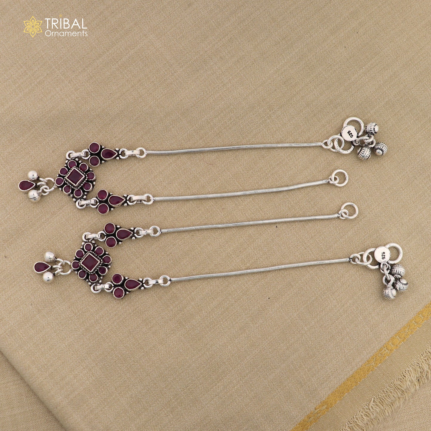 10" 925 sterling silver pink stone flower design anklets foot bracelet ank731