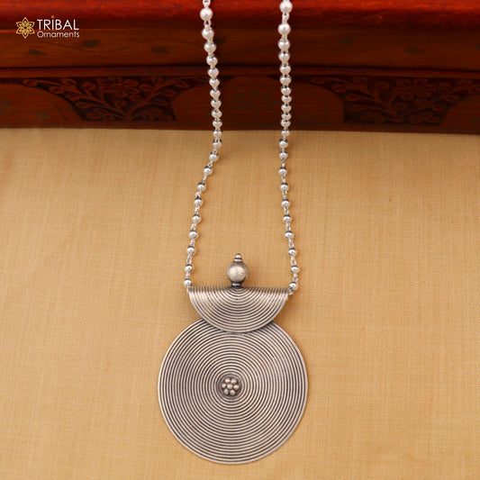 925 sterling silver beadded chain with spriral ethnic pendant and necklace tribal jewelry set845