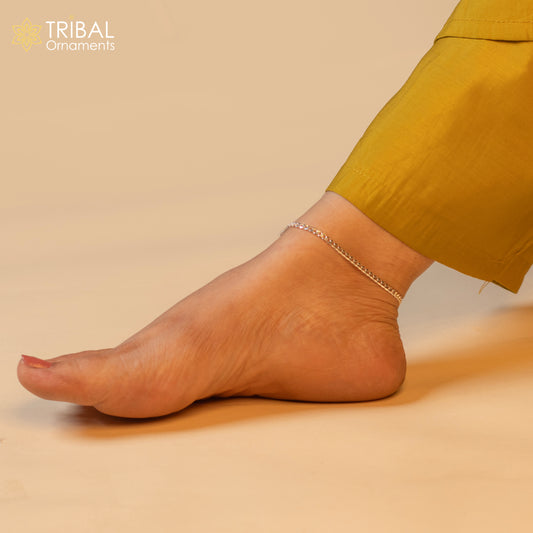 8.5" Handmade 3MM chain 925 sterling silver bracelet OR anklets, foot bracelet amazing belly dance jewelry gift her combo use jewelry ank607 - TRIBAL ORNAMENTS