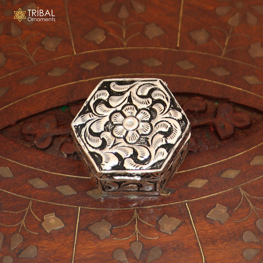 925 sterling silver vintage flower design trinket box , Sindoor box brides jewelry stb910