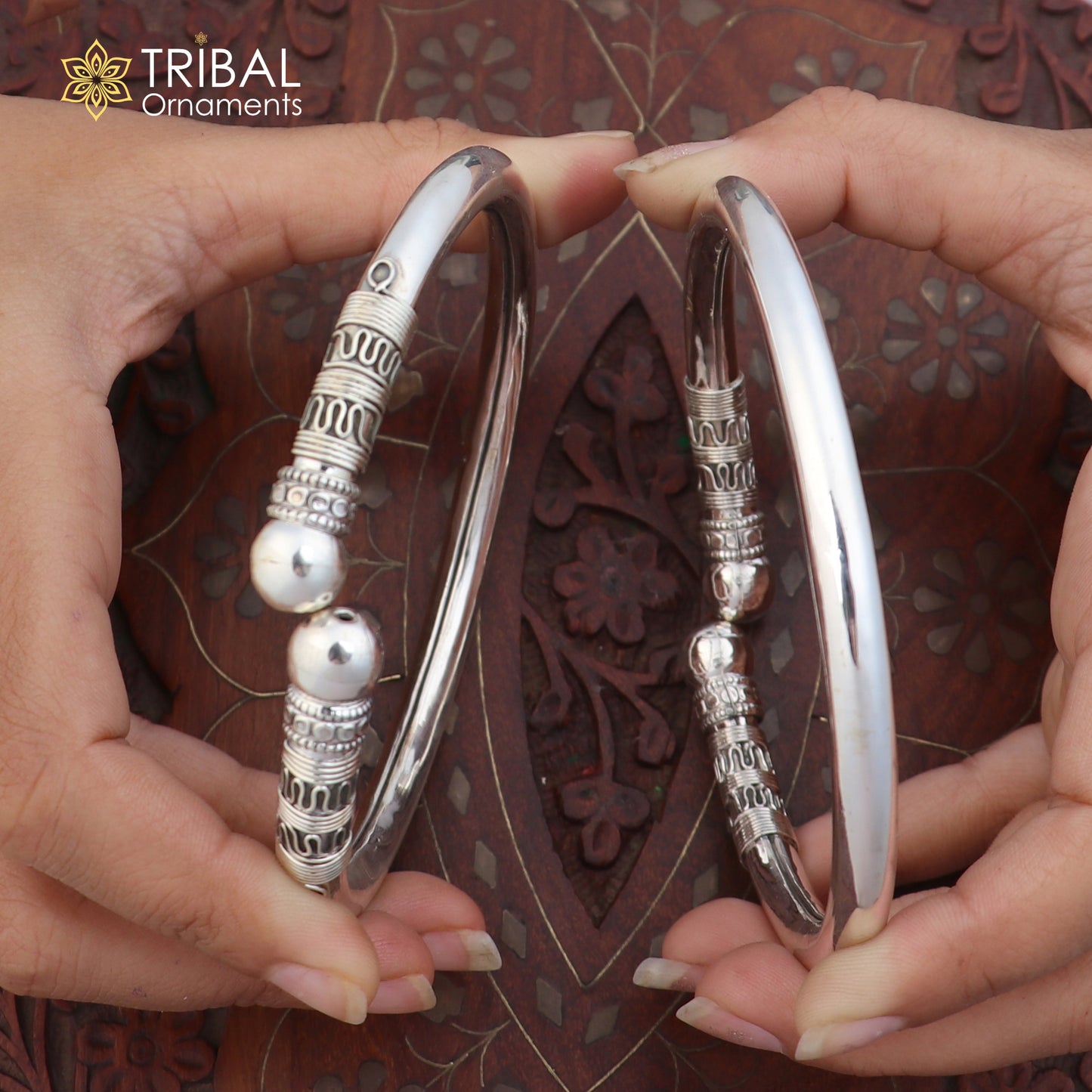 Sterling silver vintage ankle bracelet with custom design, stylish foot jewelry by TRIBAL ORNAMENTS, shown on a model's ankle.