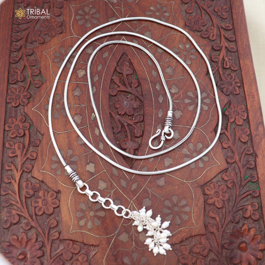 Sterling silver adjustable snake waist chain with vintage design, perfect as a belly or sari chain for 26-40 inches waist.