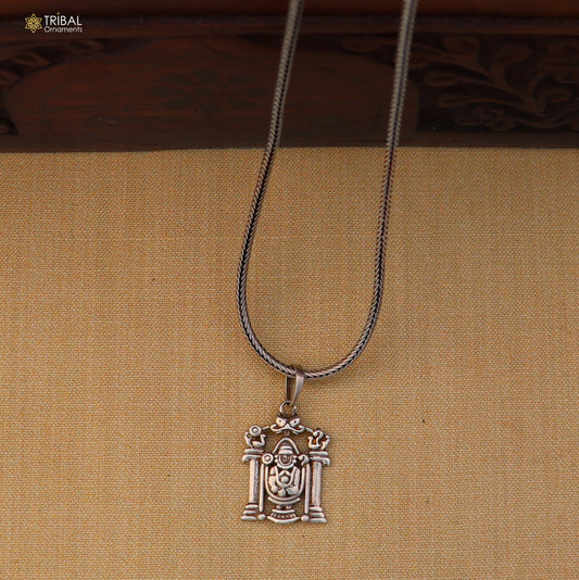 925 sterling silver Tirupati Bala Ji pendant with chain, tribal jewelry by TRIBAL ORNAMENTS, showcasing intricate religious design.