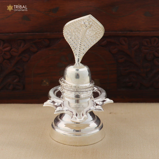 925 sterling silver Lord Shiva Lingam Jalheri for temple puja worship, crafted by TRIBAL ORNAMENTS in detailed design.