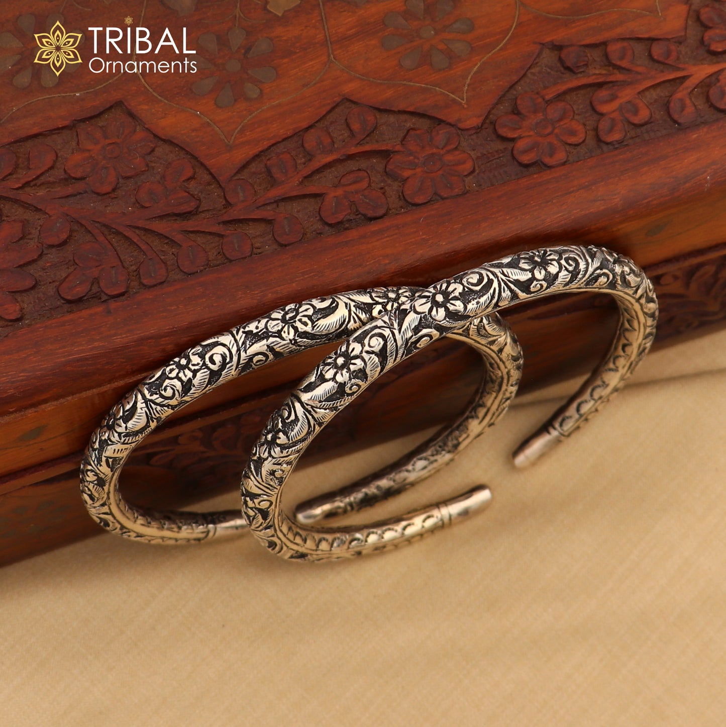 925 sterling silver Vintage flower design oxidized foot kada ankle bracelet tribal ethnic jewelry nsfk134