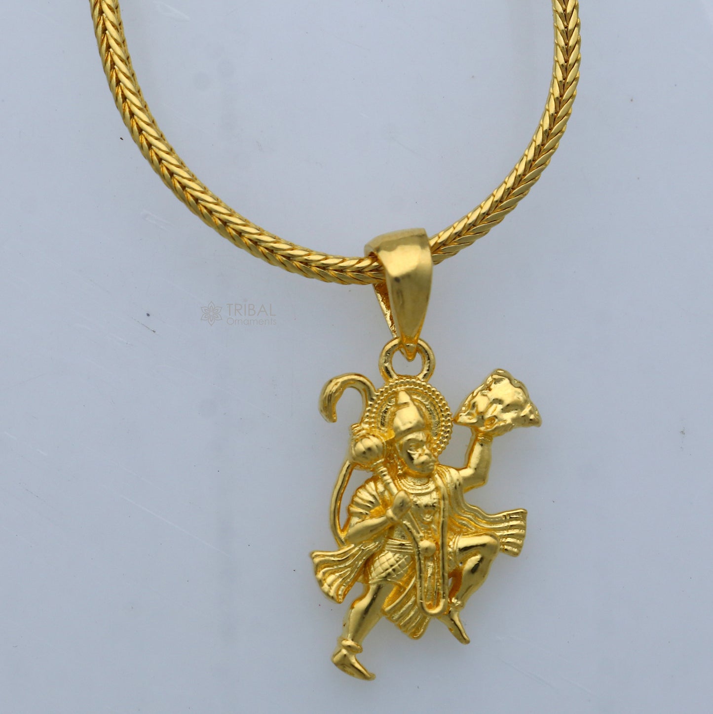 925 sterling silver gold polished Lord hanuman flying divine pendant nsp901 - TRIBAL ORNAMENTS