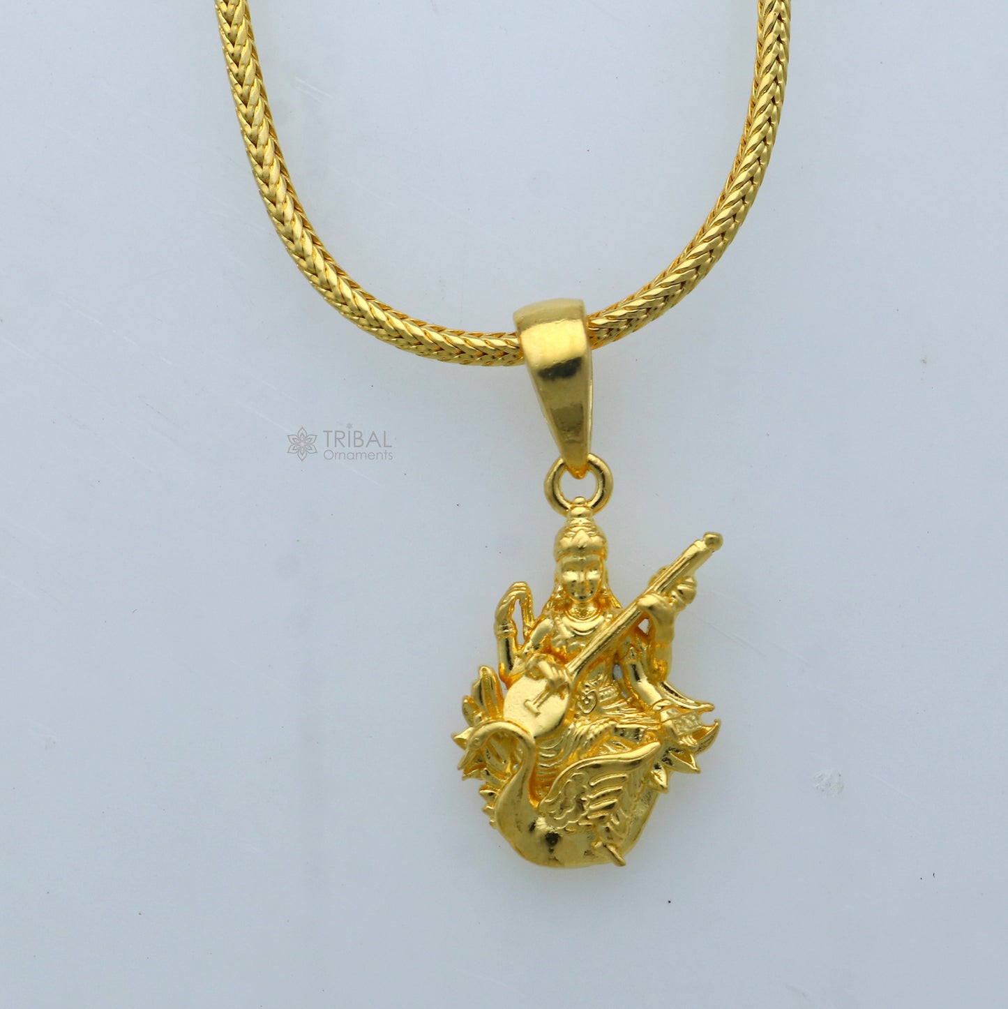 925 sterling silver gold polished Lord Sarashwati maa / Sharda maa divine pendant nsp904 - TRIBAL ORNAMENTS