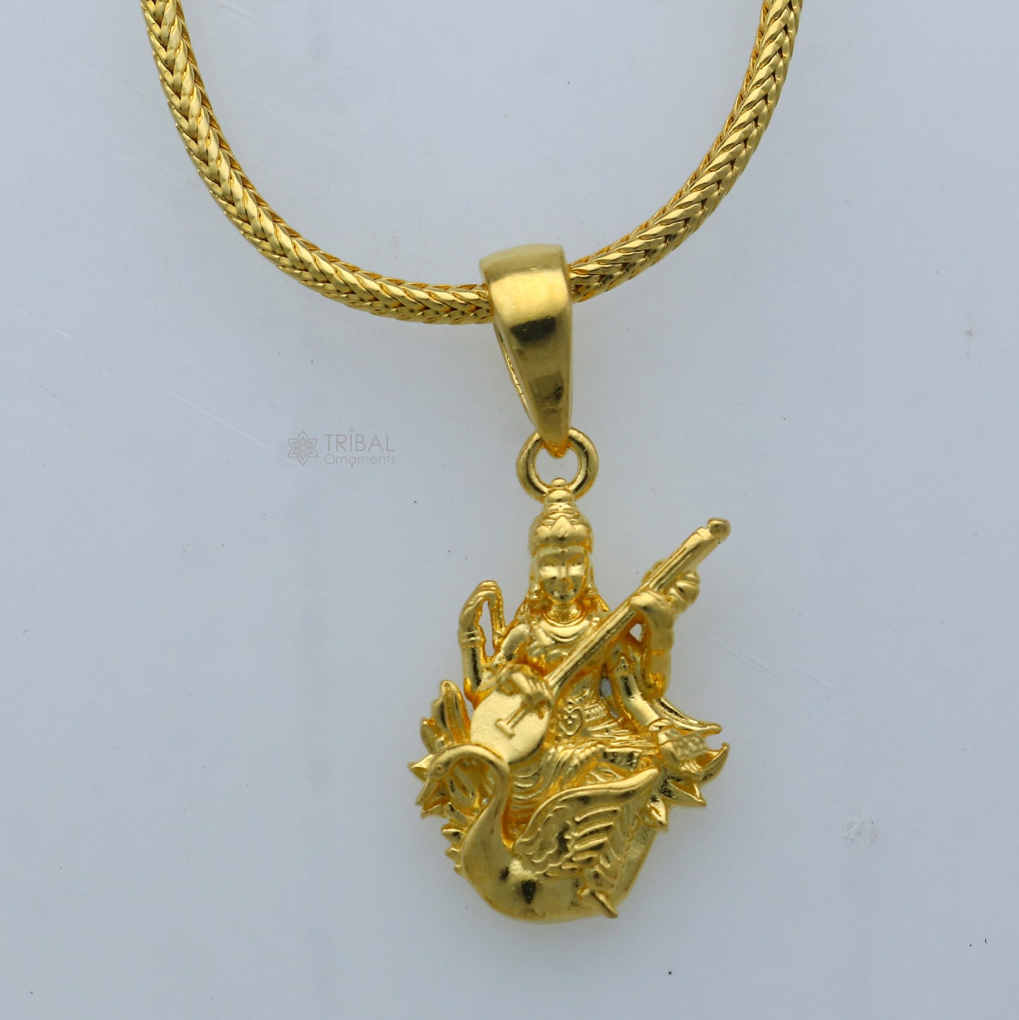 925 sterling silver gold polished Lord Sarashwati maa / Sharda maa divine pendant nsp904 - TRIBAL ORNAMENTS