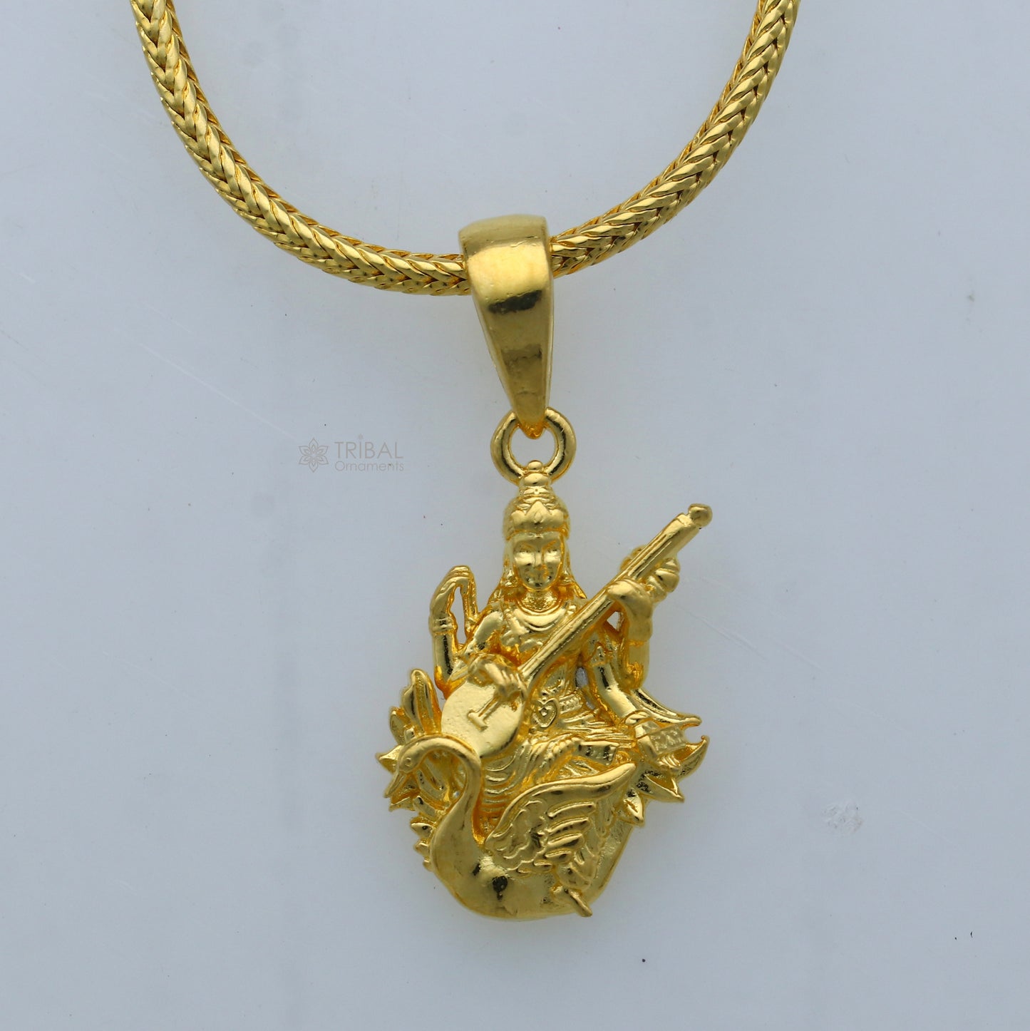 925 sterling silver gold polished Lord Sarashwati maa / Sharda maa divine pendant nsp904 - TRIBAL ORNAMENTS