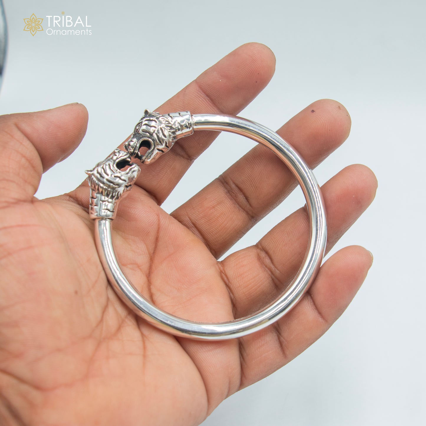 925 sterling silver handmade Lion face design plain bangle bracelet kada nsk891 - TRIBAL ORNAMENTS