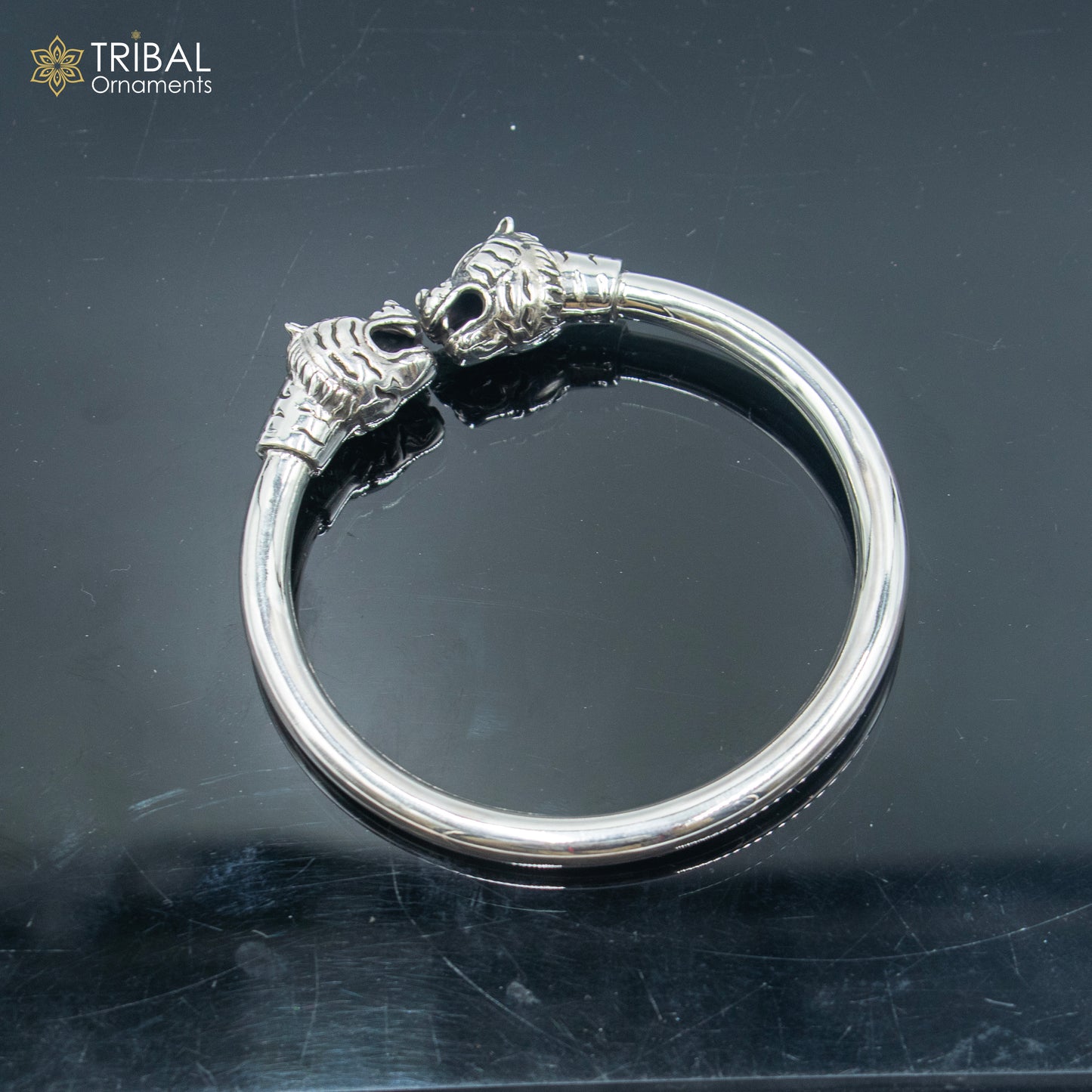 925 sterling silver handmade Lion face design plain bangle bracelet kada nsk891 - TRIBAL ORNAMENTS