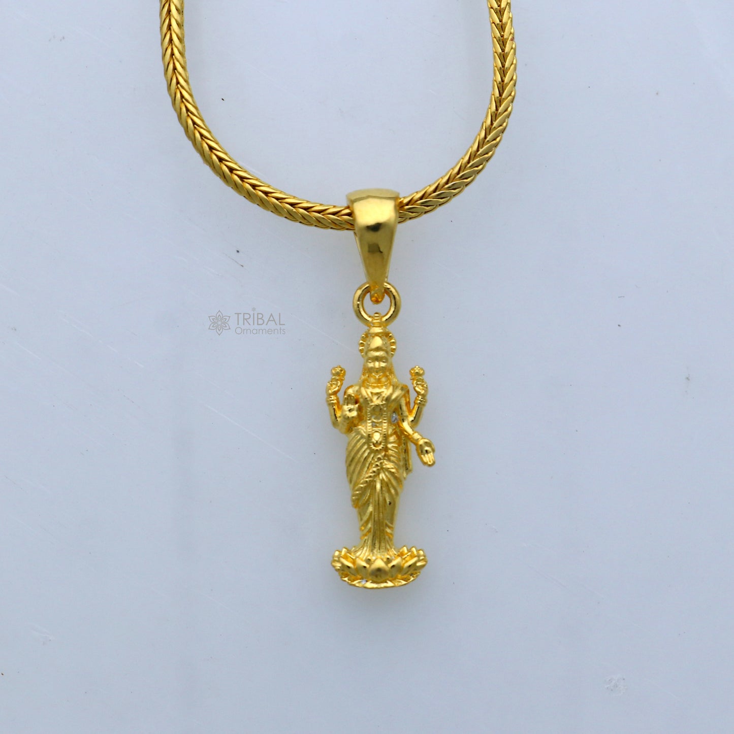 925 sterling silver gold polished Lord Maha Dhan Lakshmi maa divine pendant nsp911 - TRIBAL ORNAMENTS