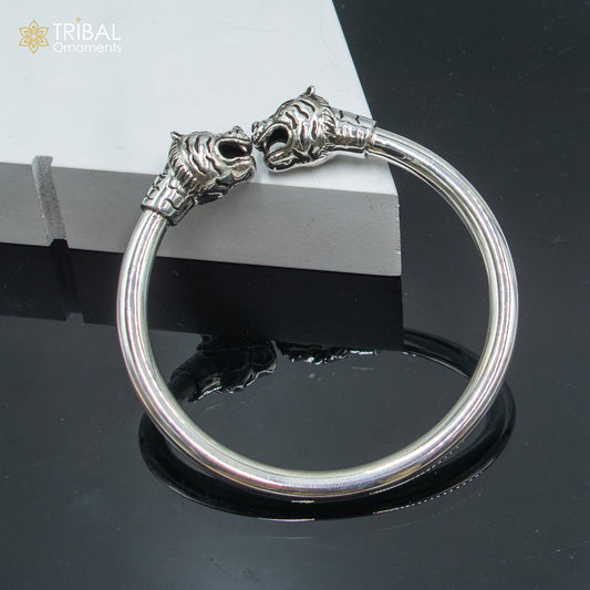 925 sterling silver handmade Lion face design plain bangle bracelet kada nsk891 - TRIBAL ORNAMENTS