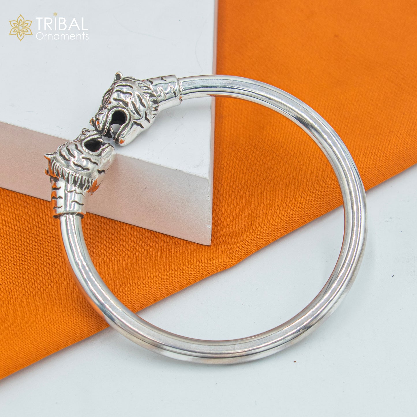 925 sterling silver handmade Lion face design plain bangle bracelet kada nsk891 - TRIBAL ORNAMENTS
