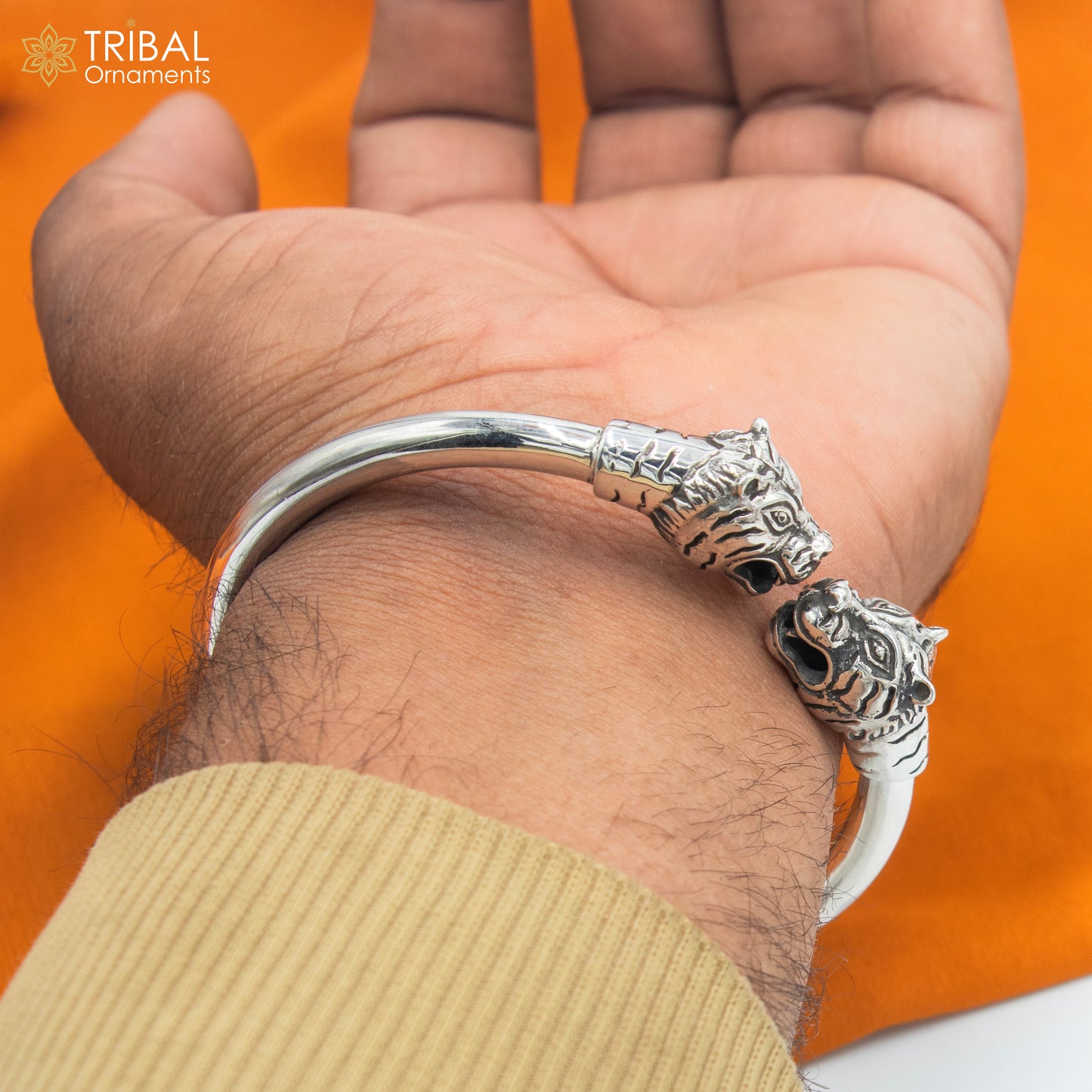 925 sterling silver handmade Lion face design plain bangle bracelet kada nsk891 - TRIBAL ORNAMENTS