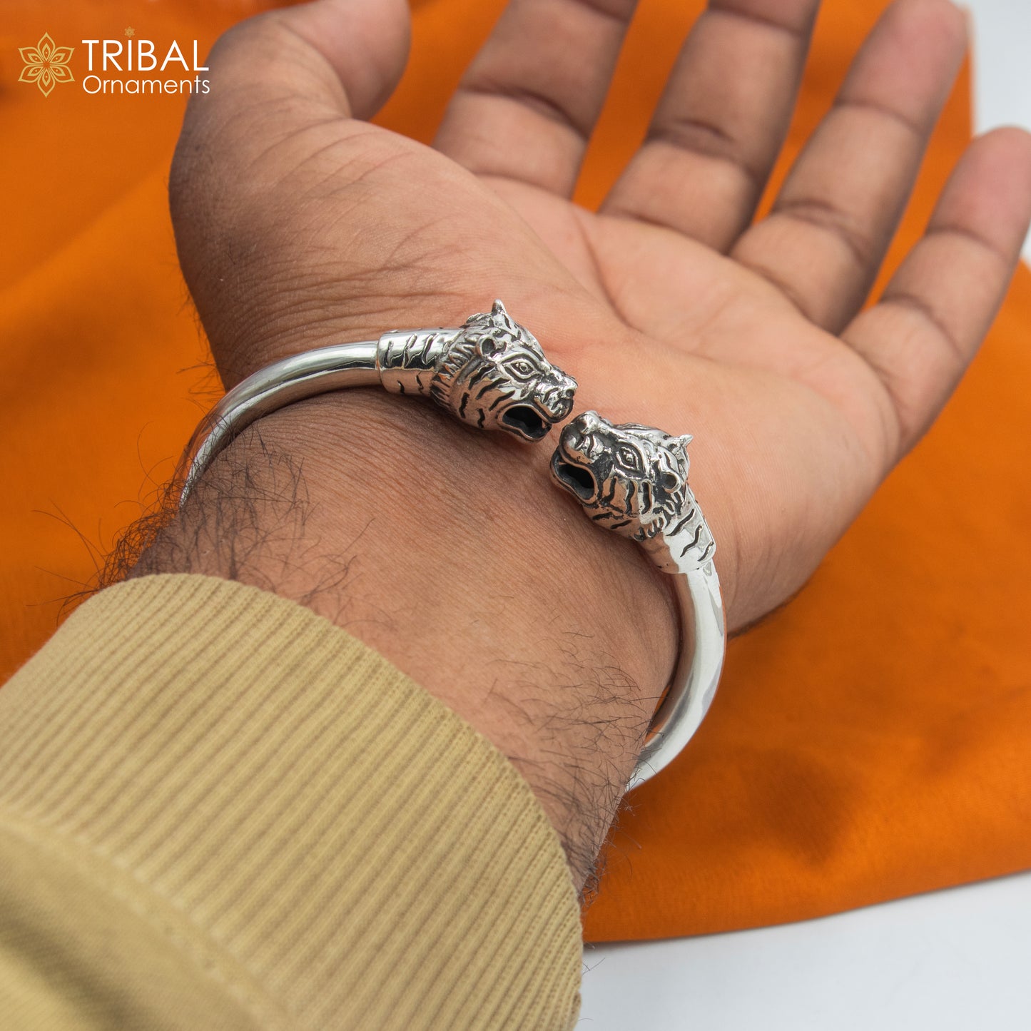 925 sterling silver handmade Lion face design plain bangle bracelet kada nsk891 - TRIBAL ORNAMENTS