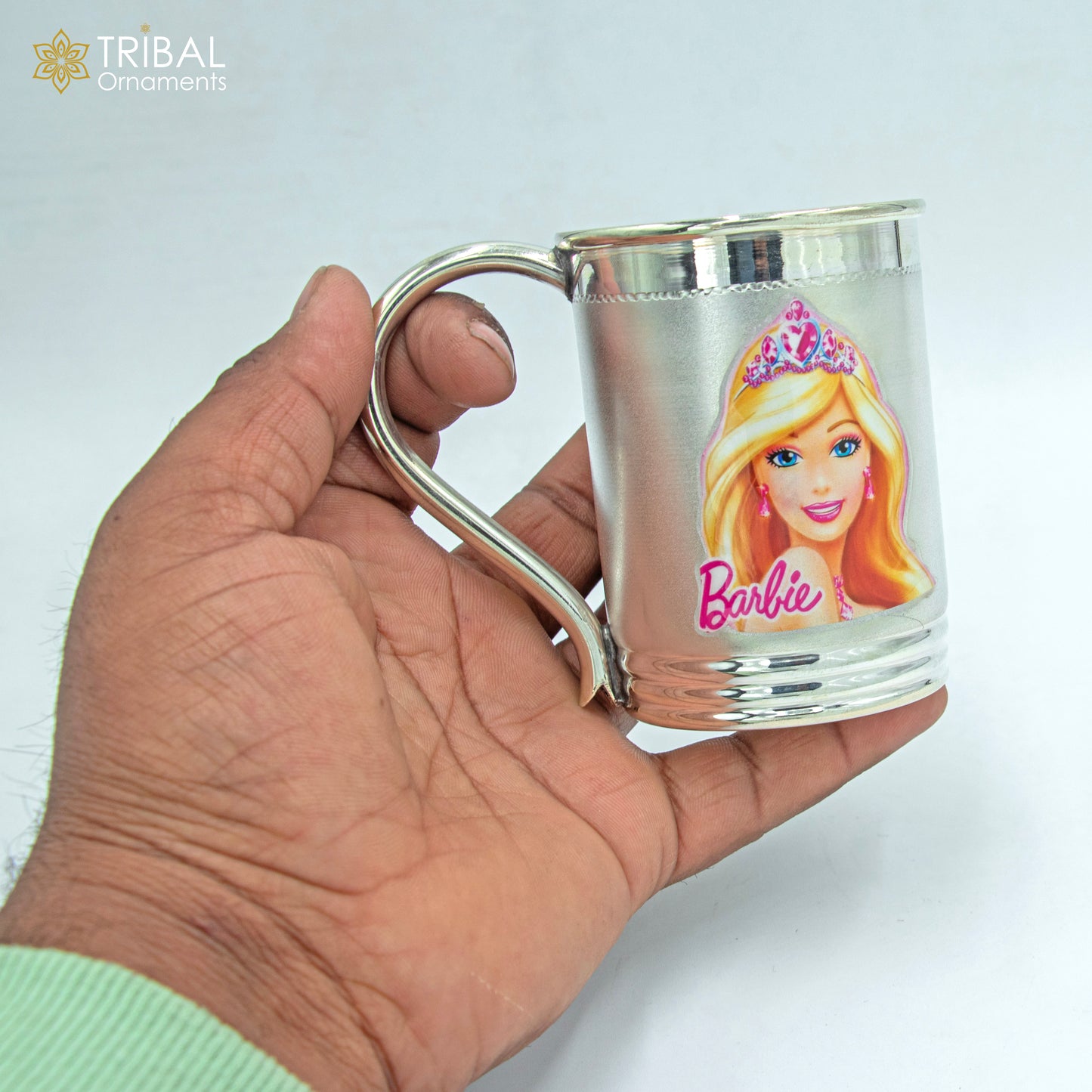 925 sterling silver handmade barbie design coffee cup or water milk cup tumbler, silver baby food flask, silver kids utensils gift sv298 - TRIBAL ORNAMENTS