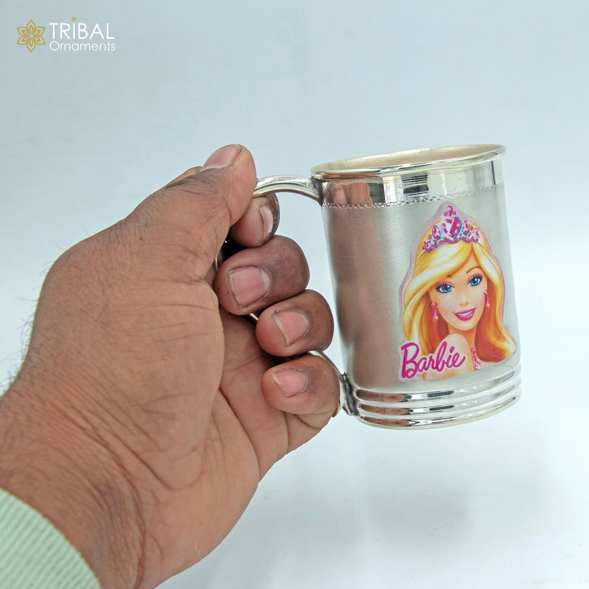925 sterling silver handmade barbie design coffee cup or water milk cup tumbler, silver baby food flask, silver kids utensils gift sv298 - TRIBAL ORNAMENTS