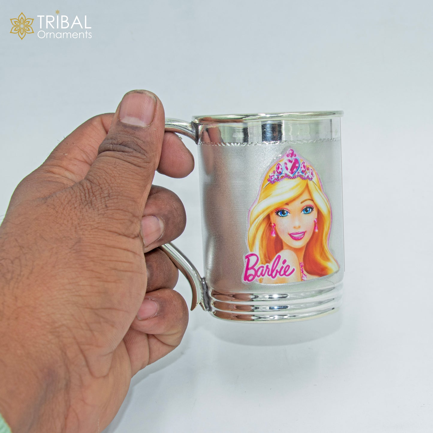 925 sterling silver handmade barbie design coffee cup or water milk cup tumbler, silver baby food flask, silver kids utensils gift sv298 - TRIBAL ORNAMENTS