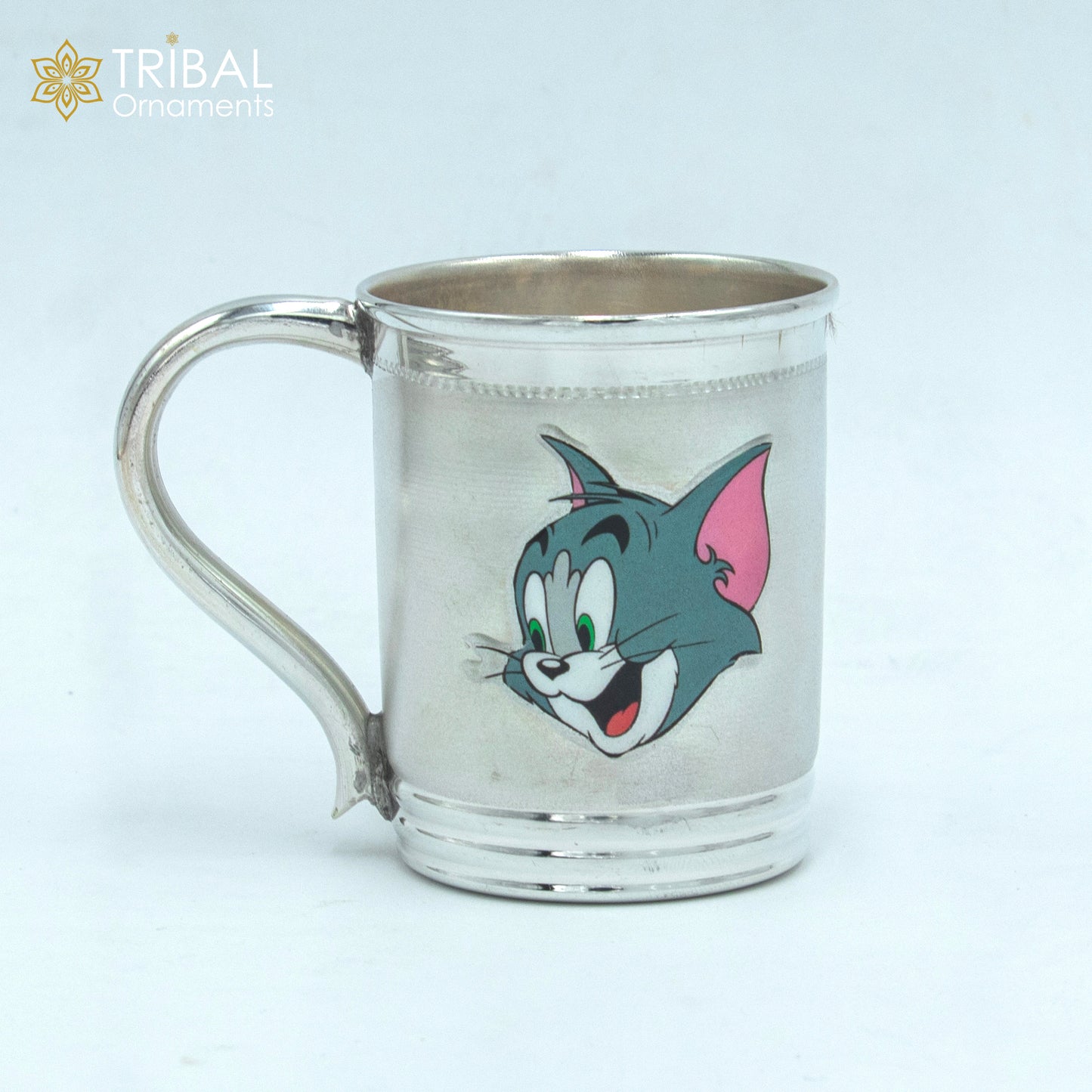 925 sterling silver handmade tom and jerry cartoon design coffee cup or water milk cup tumbler, silver baby food flask, silver kids utensils gift sv303 - TRIBAL ORNAMENTS