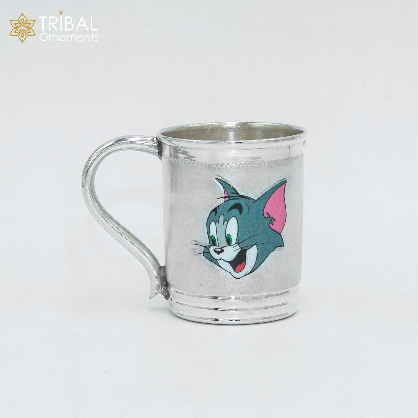 925 sterling silver handmade tom and jerry cartoon design coffee cup or water milk cup tumbler, silver baby food flask, silver kids utensils gift sv303 - TRIBAL ORNAMENTS