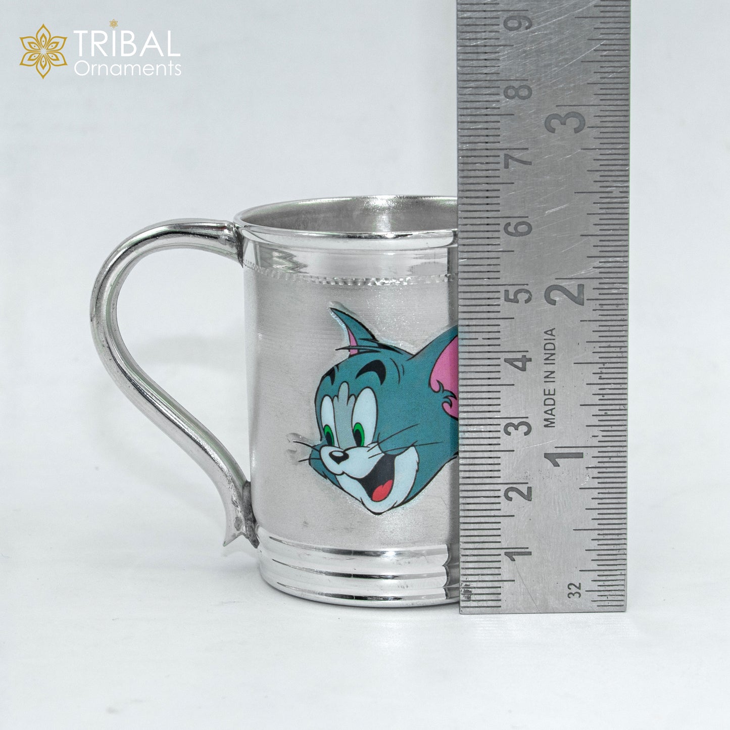 925 sterling silver handmade tom and jerry cartoon design coffee cup or water milk cup tumbler, silver baby food flask, silver kids utensils gift sv303 - TRIBAL ORNAMENTS