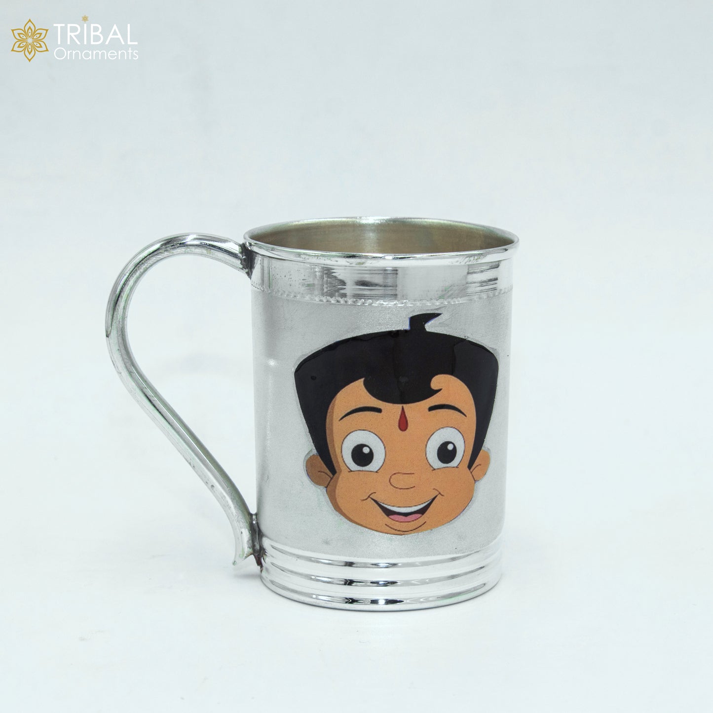925 sterling silver handmade Chota bheem cartoon design coffee cup or water milk cup tumbler, silver baby food flask, silver kids utensils gift sv302 - TRIBAL ORNAMENTS