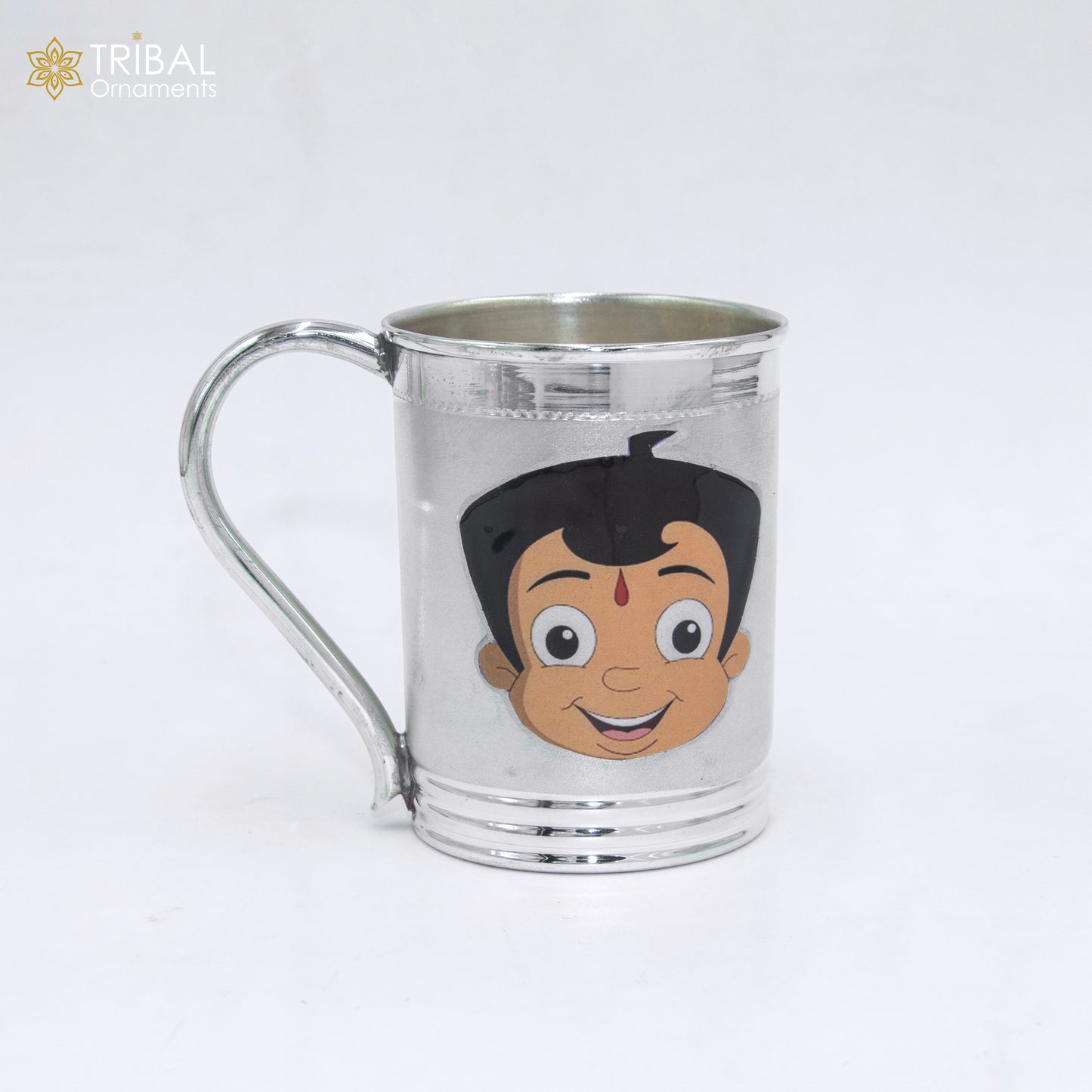 925 sterling silver handmade Chota bheem cartoon design coffee cup or water milk cup tumbler, silver baby food flask, silver kids utensils gift sv302 - TRIBAL ORNAMENTS