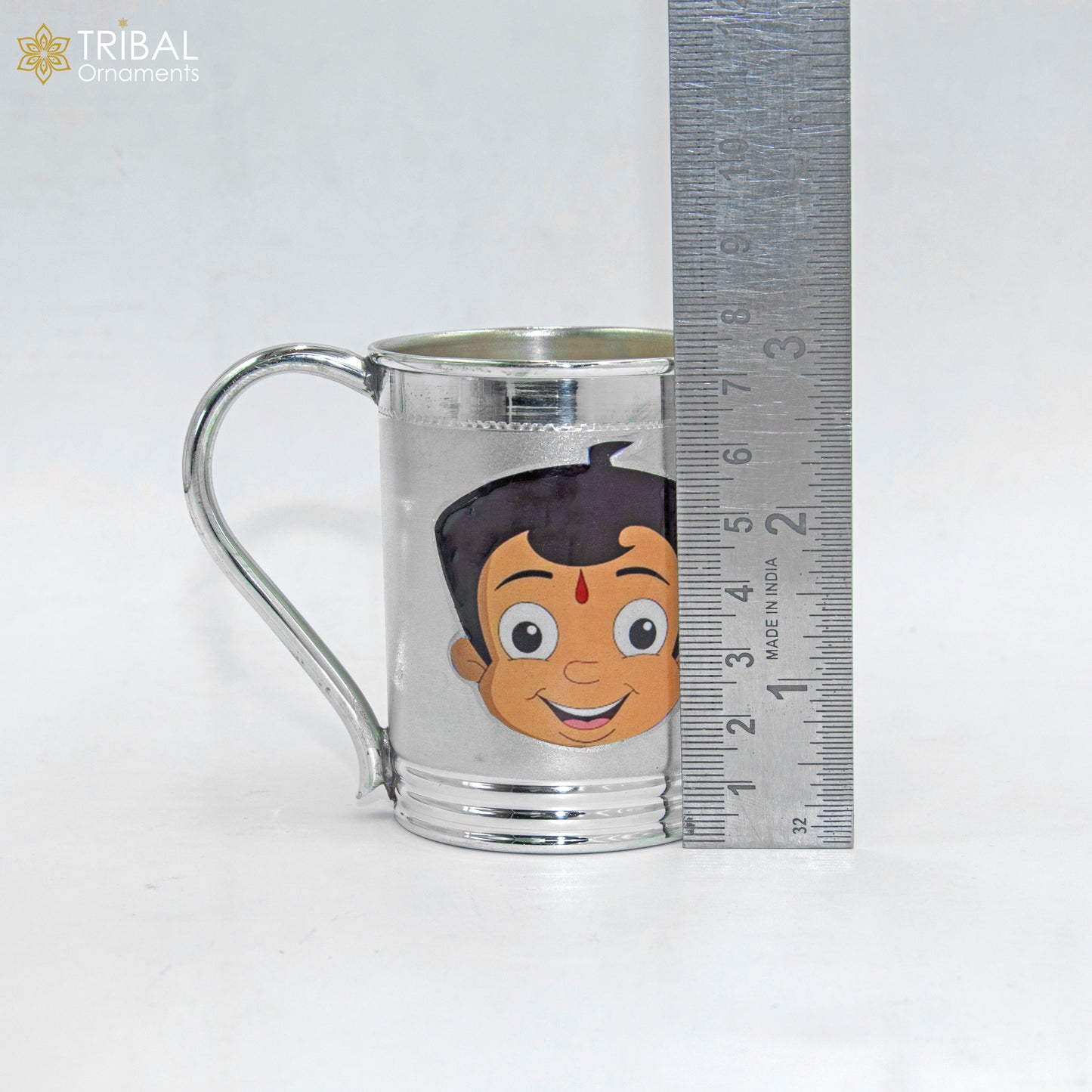925 sterling silver handmade Chota bheem cartoon design coffee cup or water milk cup tumbler, silver baby food flask, silver kids utensils gift sv302 - TRIBAL ORNAMENTS