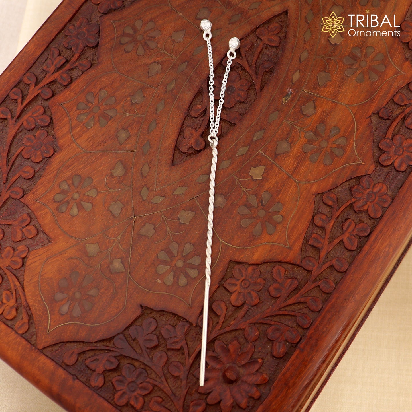 Artisan handmade silver hair pin solid 925 hammered design jingling sticks hair jewelry su1352