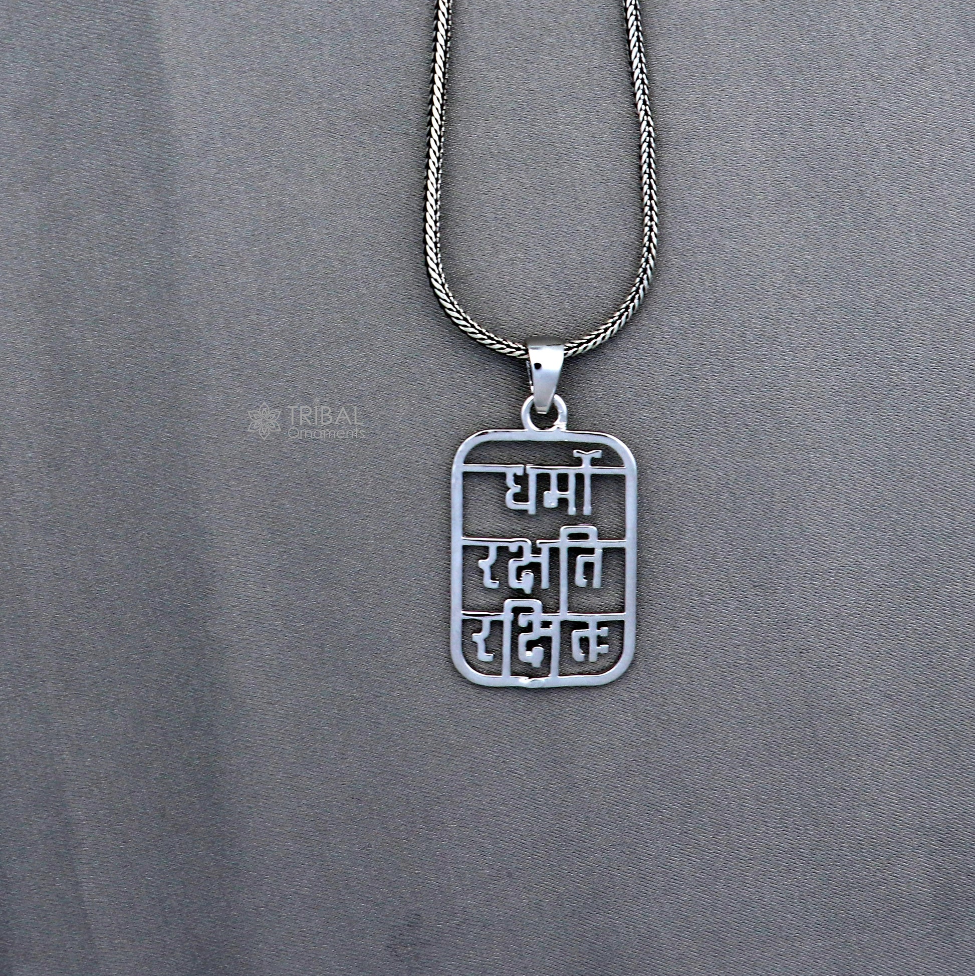 925 sterling silver handmade" Dharmo rakshathi rakshitaha " pendant nsp889 - TRIBAL ORNAMENTS