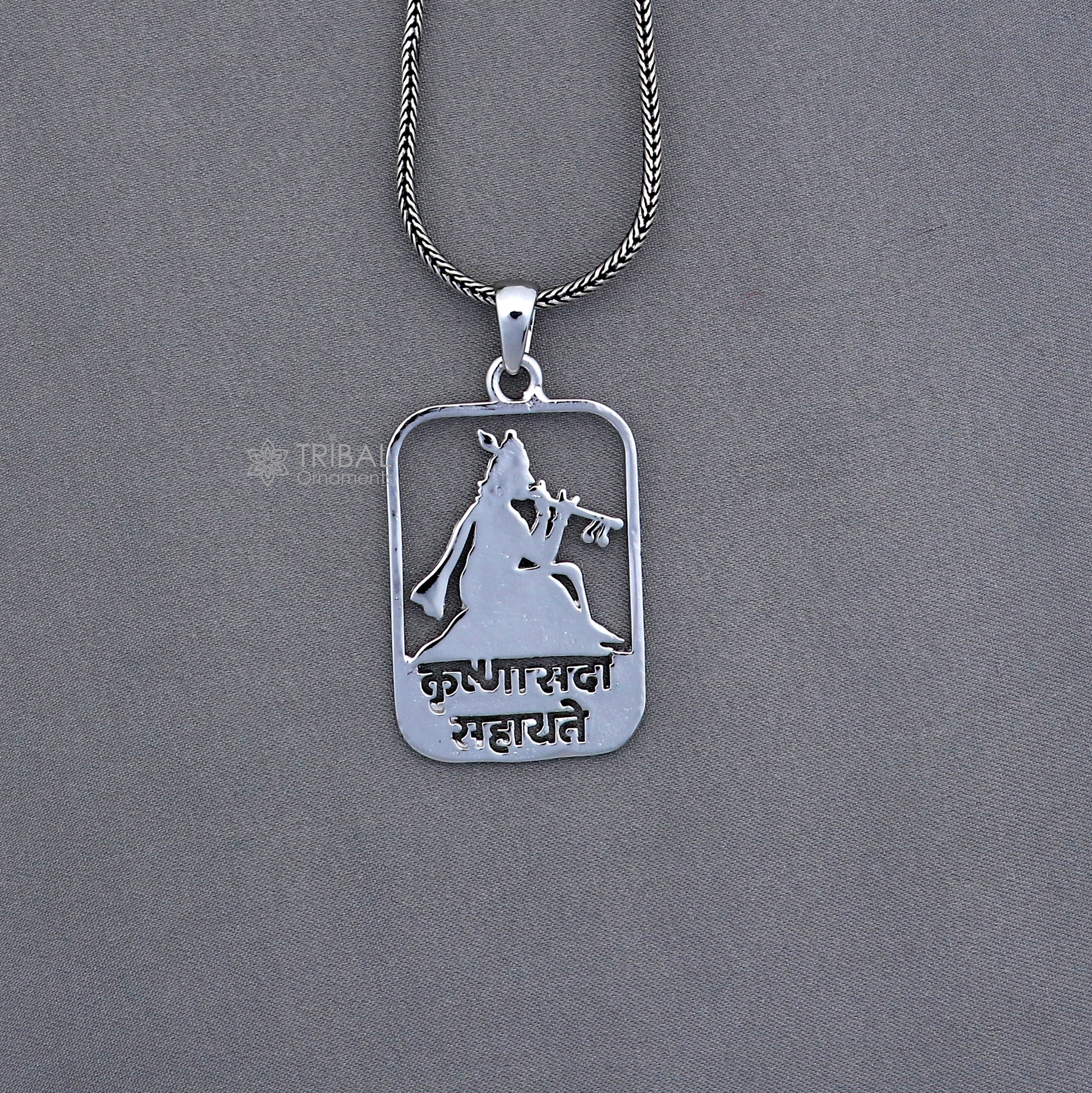 925 sterling silver handmand" Krishna sada sahayate " krishna mantra pendant nsp895 - TRIBAL ORNAMENTS