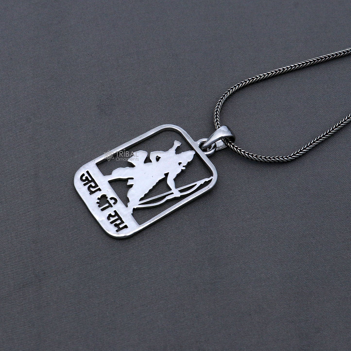 925 sterling silver handmand "Jai shree ram" ram mantra pendant nsp891 - TRIBAL ORNAMENTS