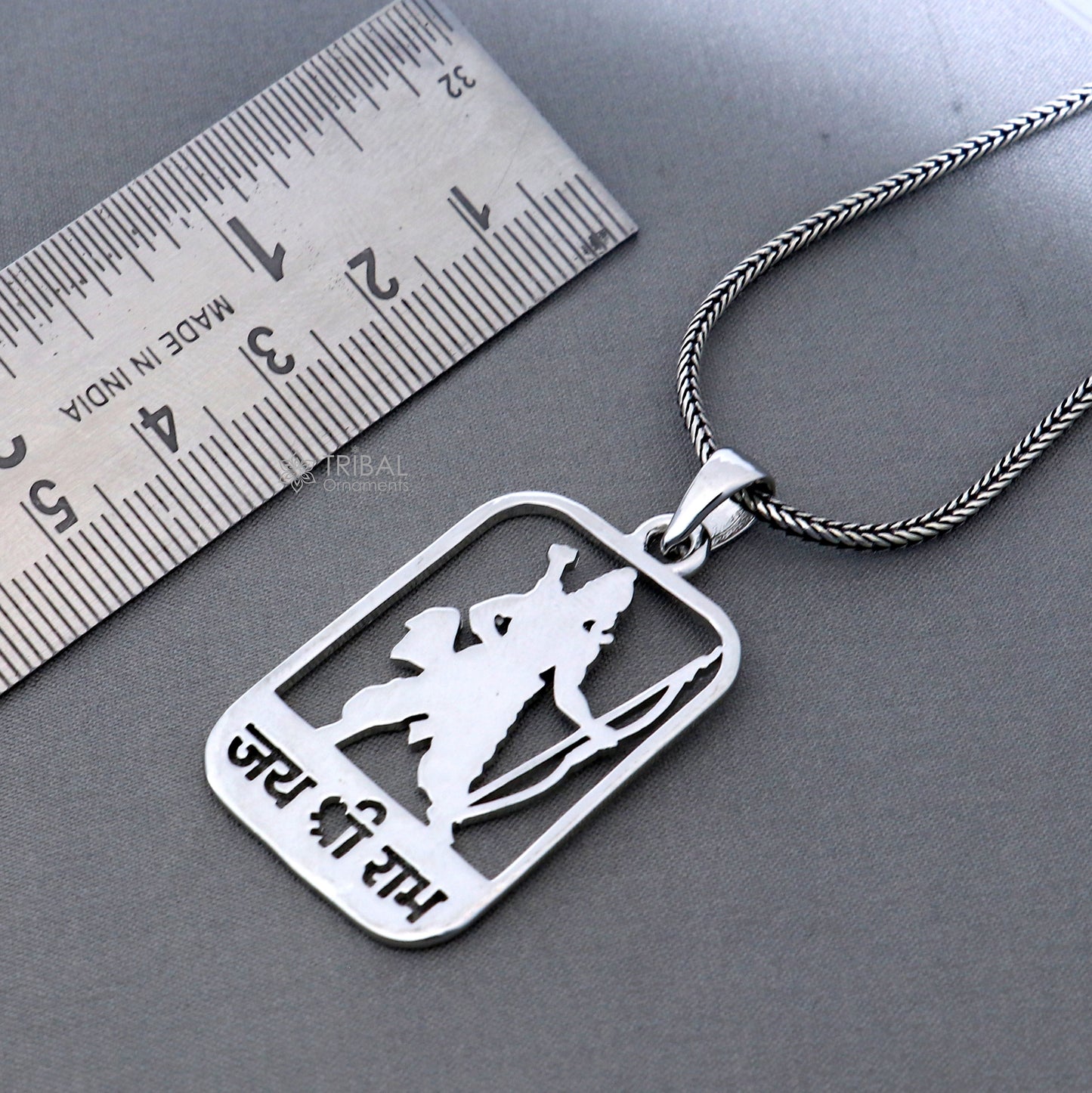 925 sterling silver handmand "Jai shree ram" ram mantra pendant nsp891 - TRIBAL ORNAMENTS