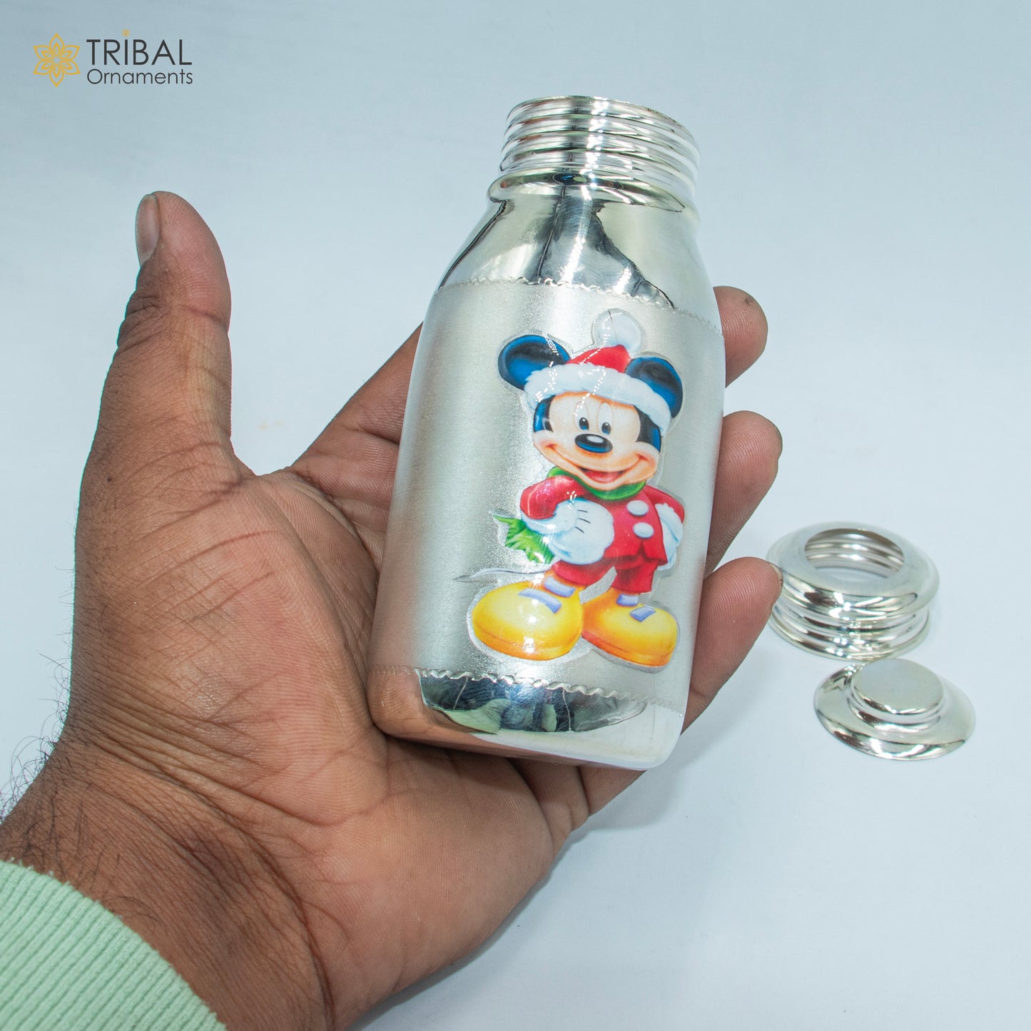 925 Sterling silver mickey mouse cartoon design baby feeder milk bottle/ baby water bottle/ best kids gifting article sv306 - TRIBAL ORNAMENTS